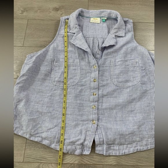 Maeve by Anthropologie Linen Felicity Blue Stripe Tank Top - Picture 9 of 9